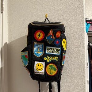 VINTAGE PATCH DENIM PUFFER BACKPACK - VINTAGE BLACK